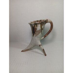 Vintage Signed Studio Pottery Chinese Culture 3 Leg Wine Goblet Cup Mug